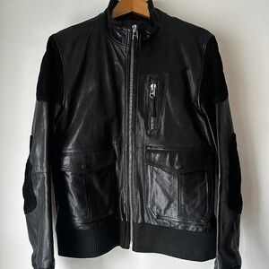 PRPS Leather Racer / Bomber Jacket With Quilted Suede Trim